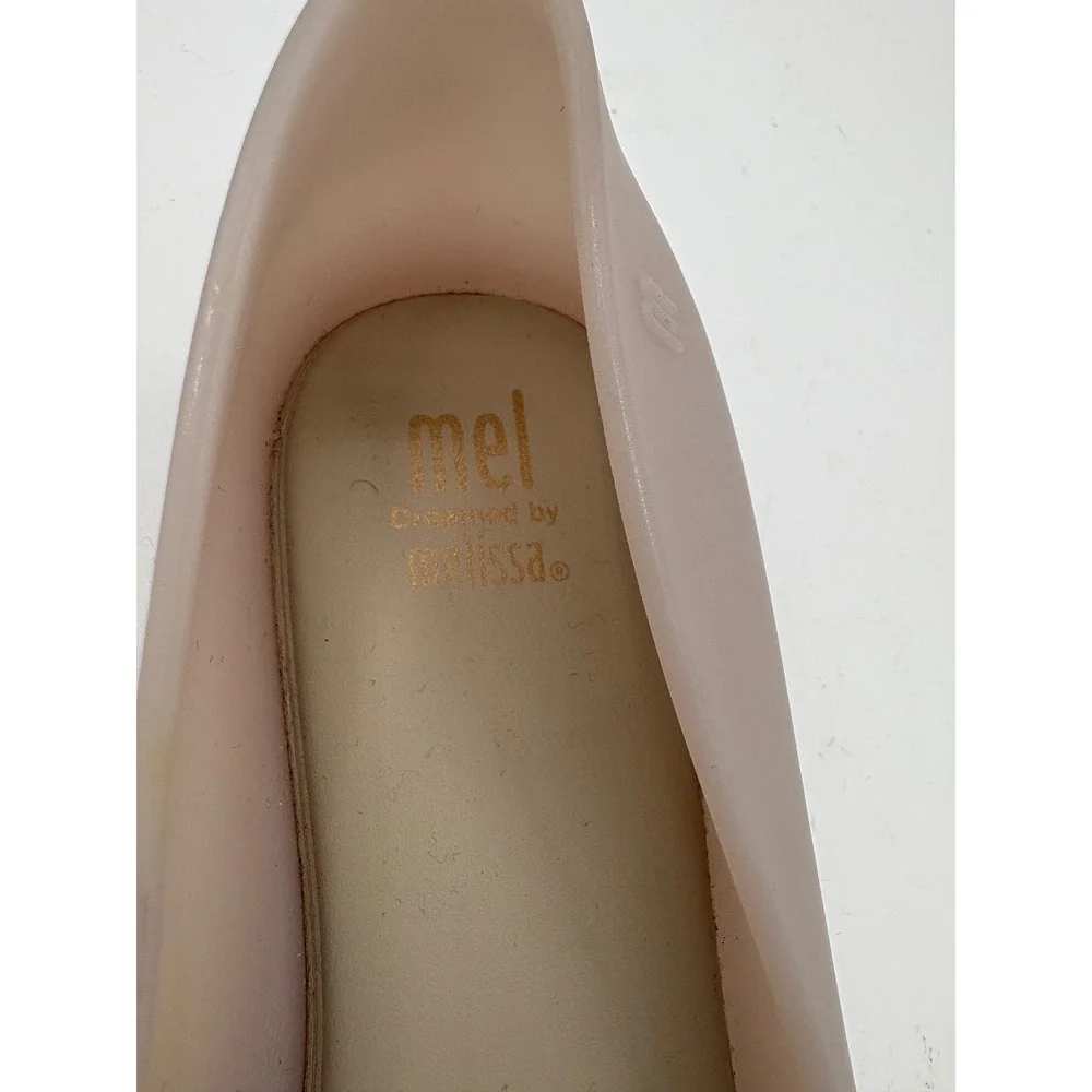 Mel by Melissa Women Blush Pink Jelly Ballet Flats Bow Gold Hardware Size 3 USA‎